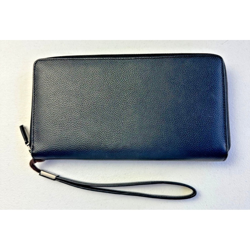 RFID Leather Clutch Wallet Black Zip Around Large Phone Clutch Travel Purse Card